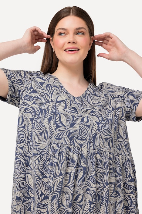 Jerseykleid, A-Linie, V-Ausschnitt, Halbarm, Biobaumwolle