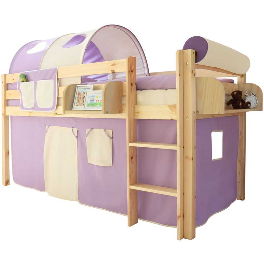 TICAA Hochbett Malte Kiefer Natur Classic Lila-Beige