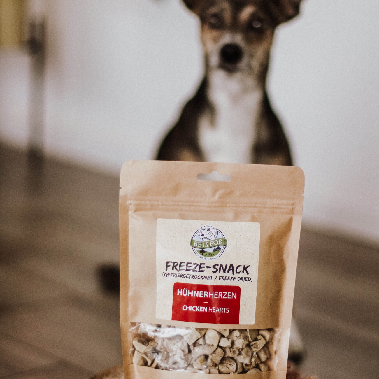 Bellfor Gesunder Freeze-Snack für Hunde - Hühnerherzen (gefriergetrocknet)