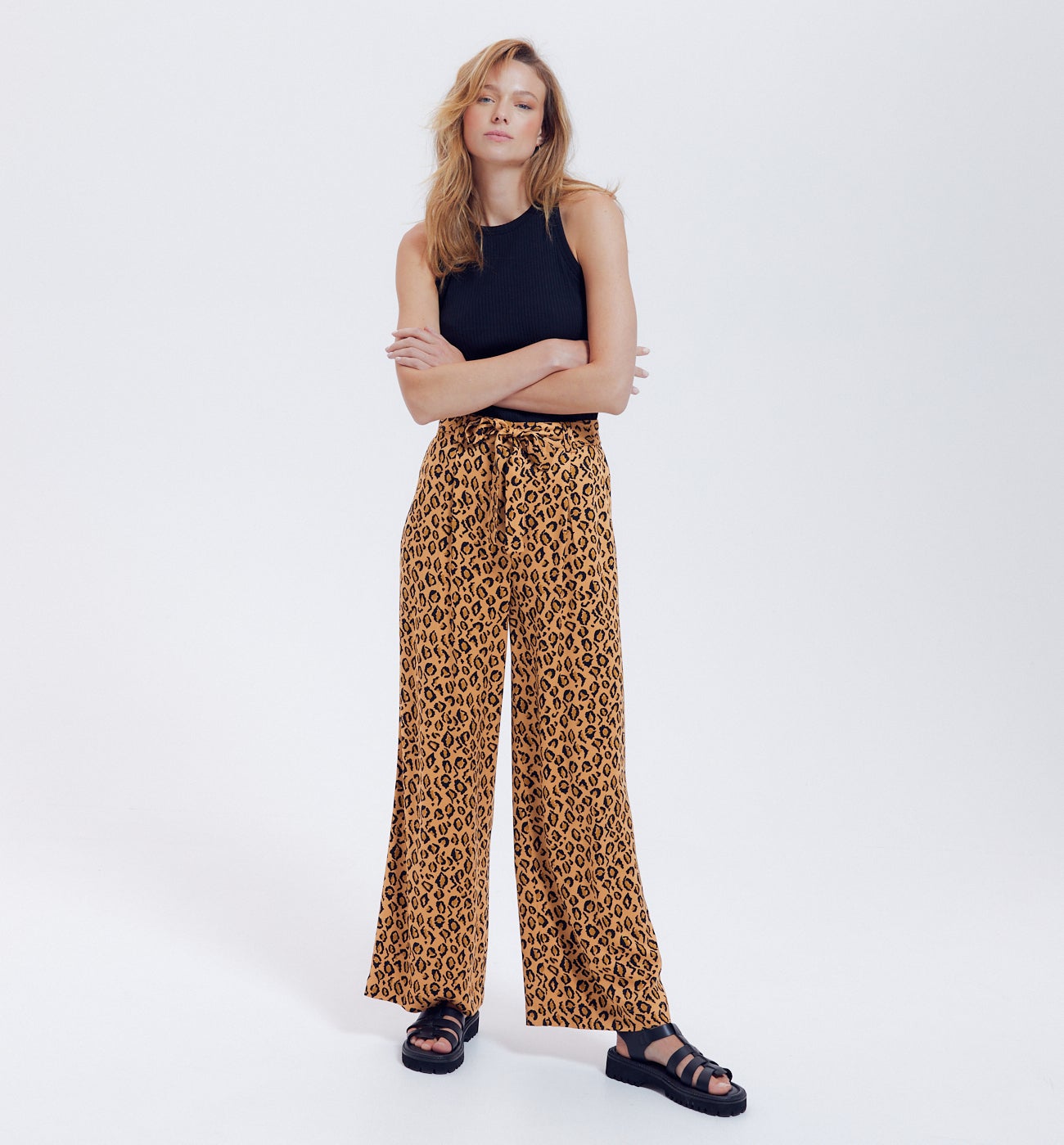 Pantalon large femme - Imprimé marron