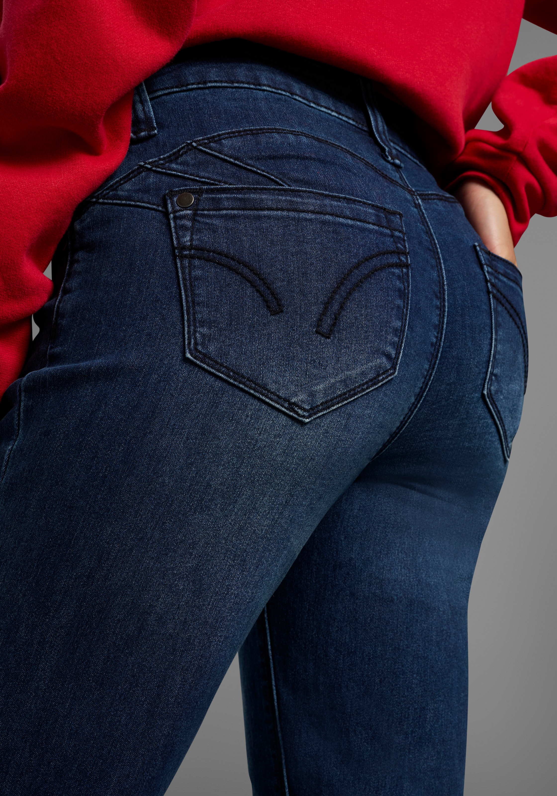 Arizona Bootcut-Jeans »Shaping«, bootcut,  Kontrastnähte,  Used-Look-Waschung,  niedrige Leibhöhe