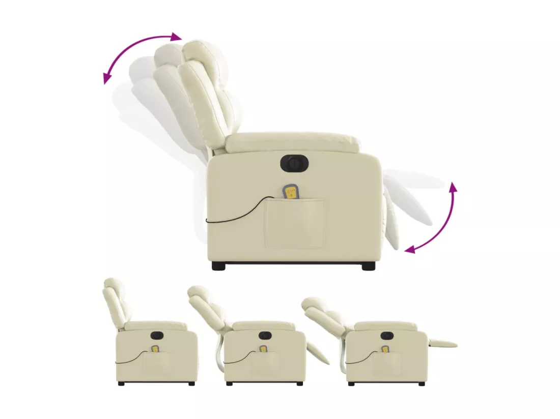 Fauteuil inclinable massant électrique crème similicuir