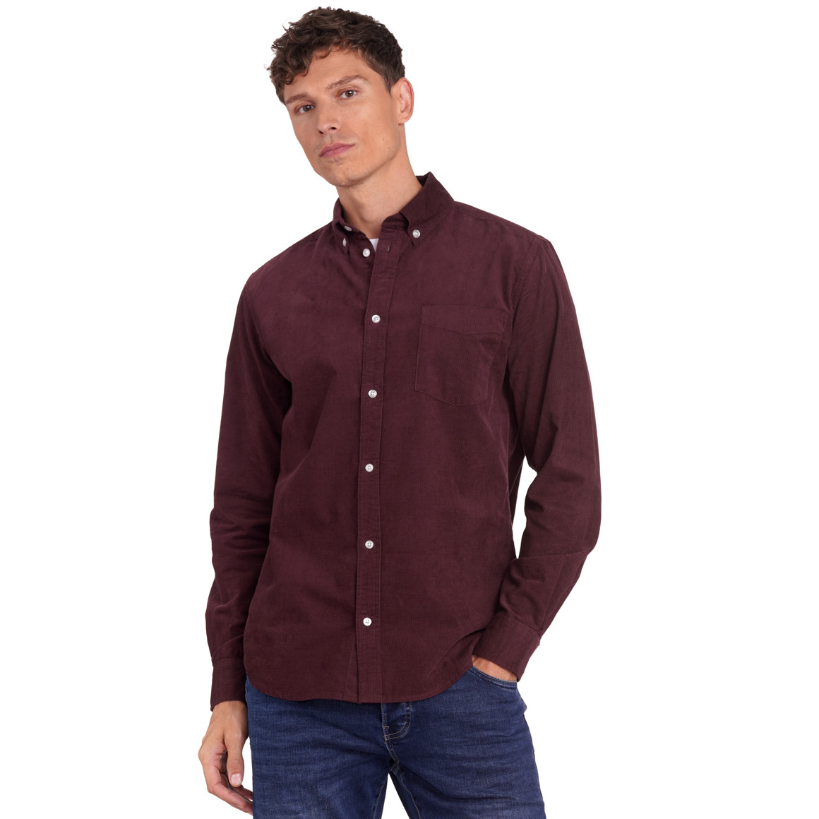 VanVaan Herren Cordhemd in Regular Fit weinrot
