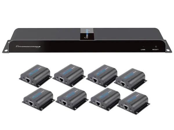 TECHly HDMI 1x8 Extender Splitter over CAT6/6a/7 50m with IR pass-back - Sender   8 modtagere - video/audio/infrarød forlænger - HDMI, infrarød - over CAT 6/6a/7 - 8 porte - op til 50 m