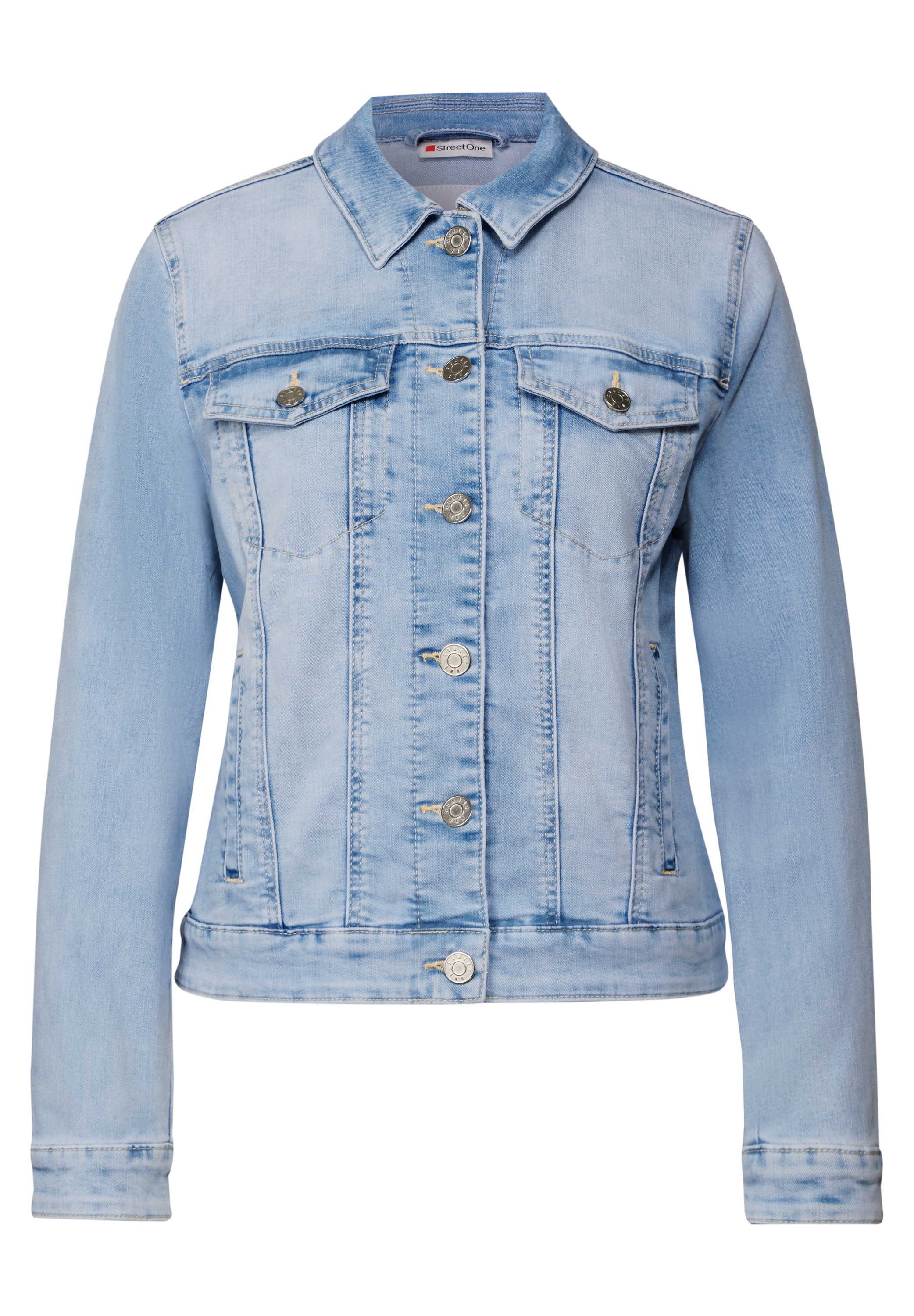 STREET ONE Jeansjacke ohne Kapuze im Bleached-Look und mit Knopfleiste