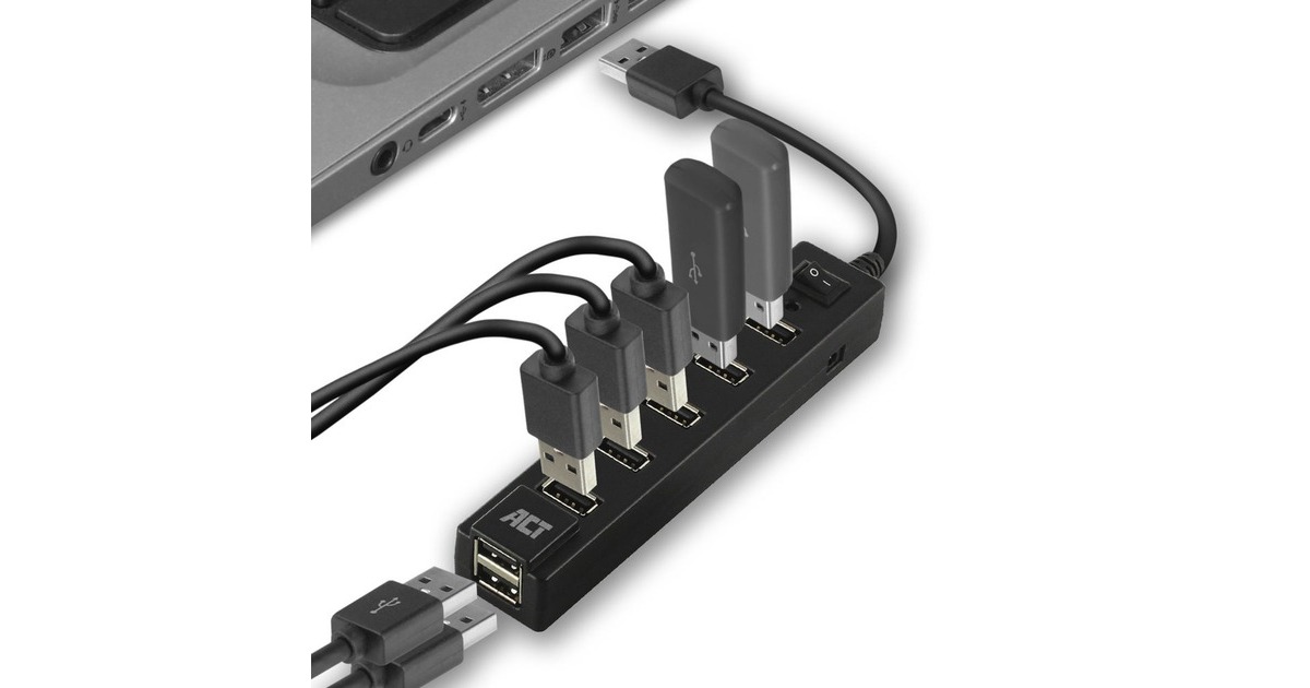 ACT ConnectivityUSB Hub 7 port met aan- en uit schakelaar usb-hub  (Zwart)