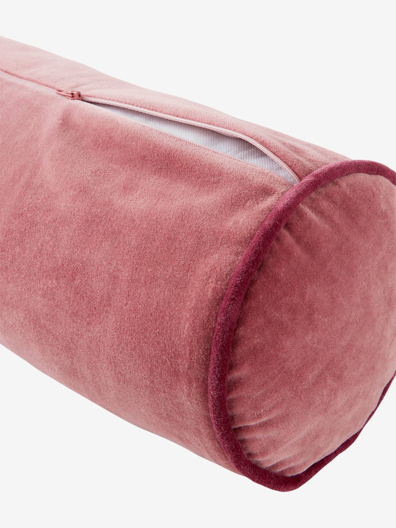 Almofada comprida em veludo rosa liso de tamanho médio