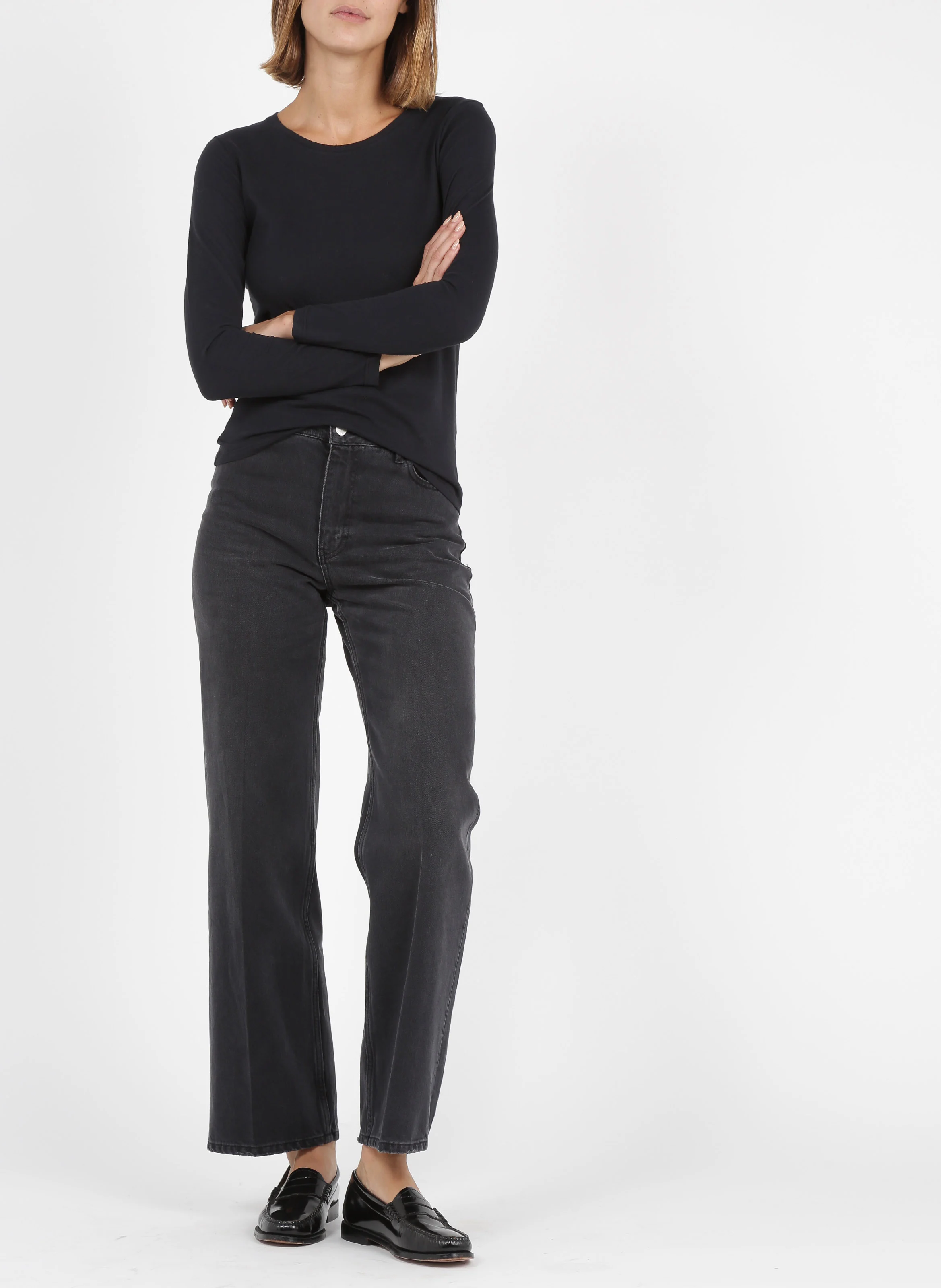 Tee-shirt col rond ajustée en coton | Noir