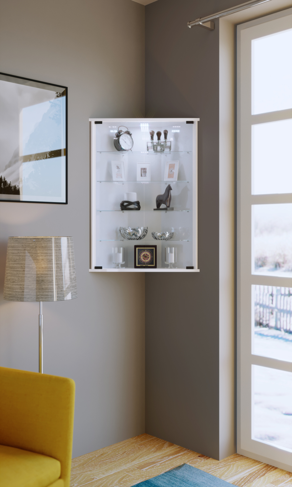 Eckvitrine VECKO - weiß - 88 cm hoch