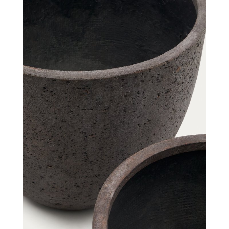 Ensemble Serili de 2 pots de fleurs en ciment et fibre de verre gris foncé Ø 42 cm / Ø 50 cm