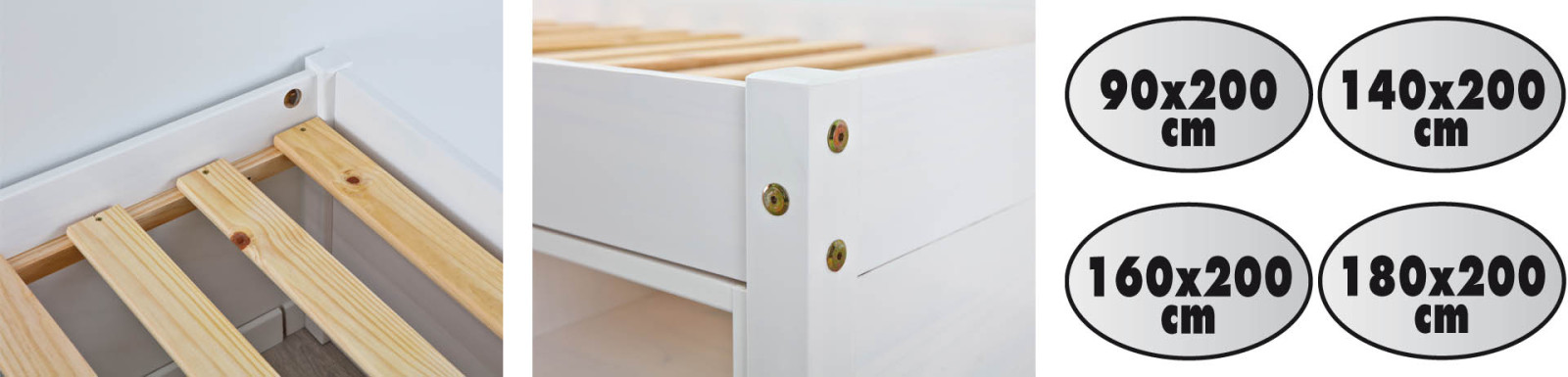 Funktionsbett TILL - weiß - Massivholz - 140x190 cm