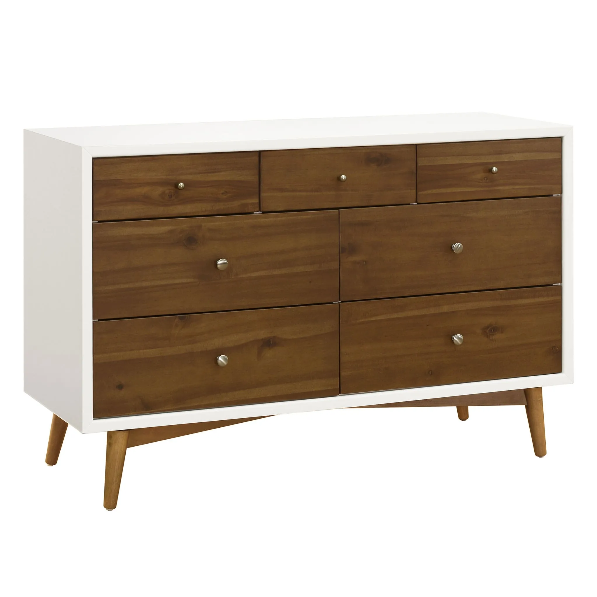 Babyletto Couchette Convertible 3 en 1 + Bureau 7 Tiroirs Palma- Blanc Chaud Noyer