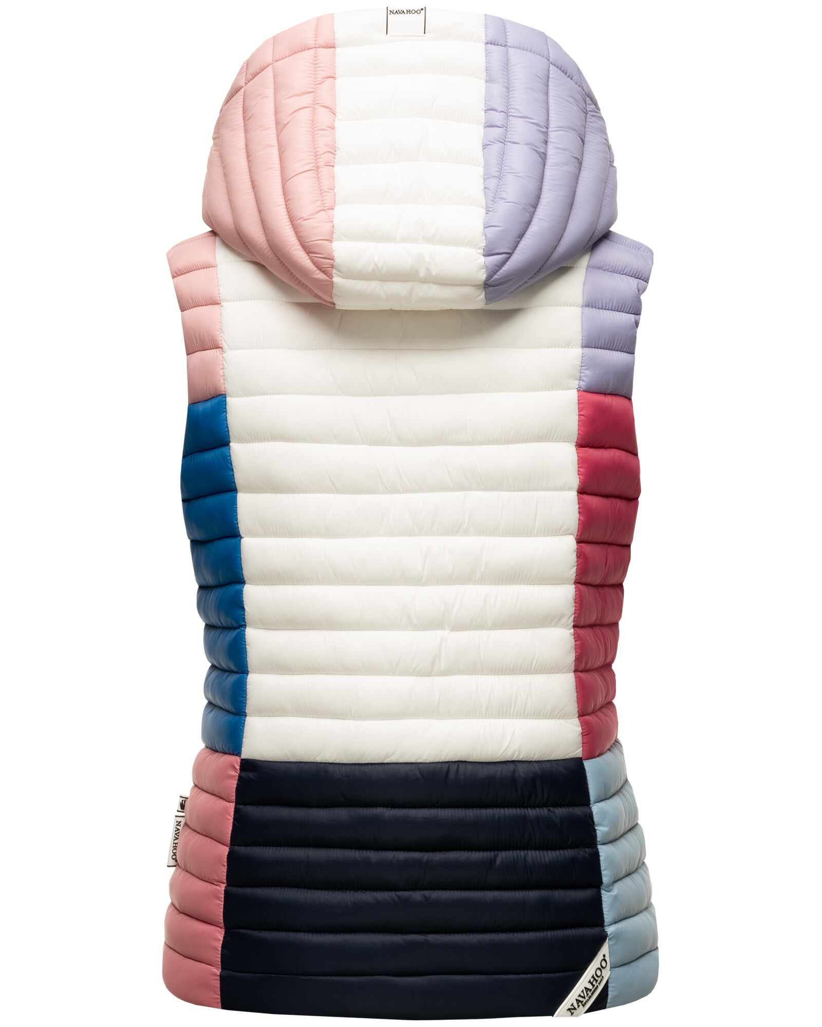 NAVAHOO Damen Steppweste Ärmellose Weste im Colourblocking-Stil und Kapuze Shadaa Multikulti