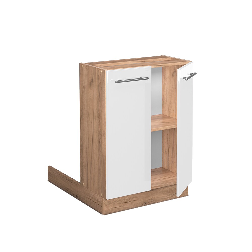 Vicco Regalinselunterschrank Küchenschrank Küchenmöbel Fame-Line Eiche Weiß 60 cm modern Hochglanz Küche Einbauküche Kücheninsel Drehtür Einlegeboden Blende Küchenunterschrank Küchenzeile