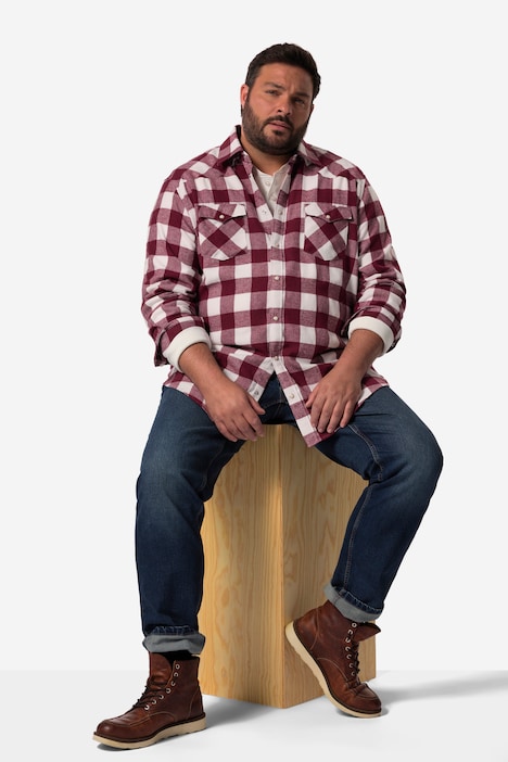 John F. Gee Karo-Flanellhemd, Langarm, Kentkragen, Modern Fit, bis 8 XL