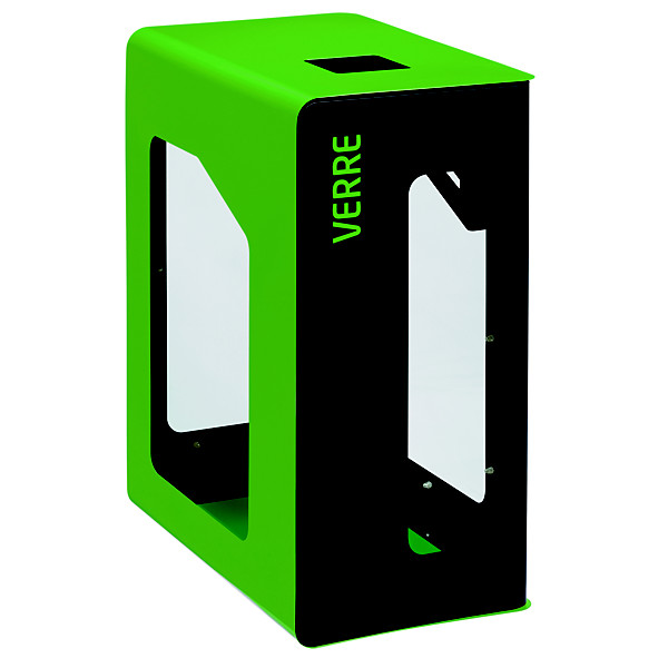 Borne de tri sélectif 90 L support-sac vigi sans serrure - cubatri - tri verre-gris+vert