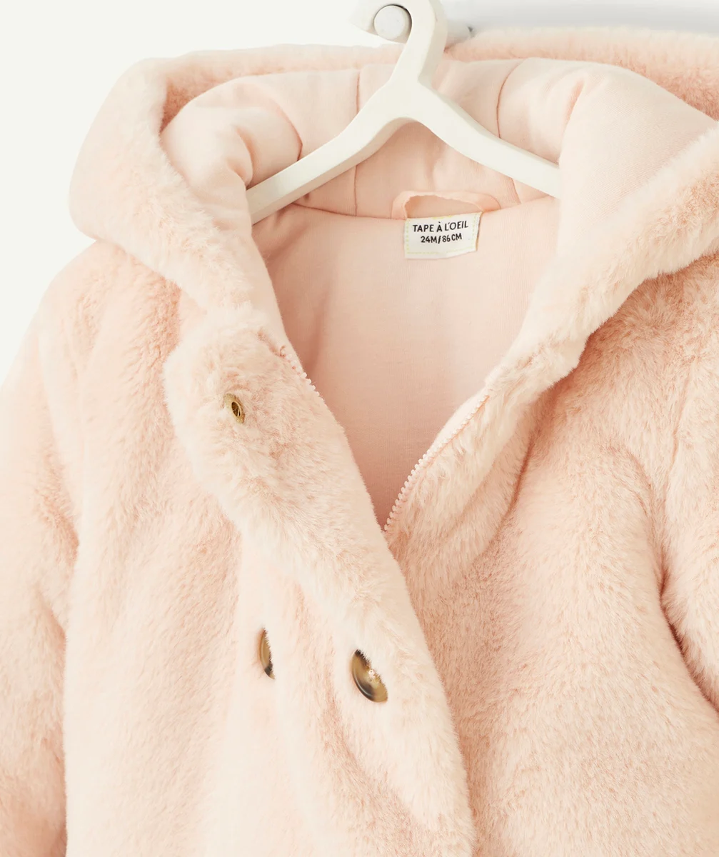 BLOUSON BÉBÉ FILLE EN REMBOURRAGE RECYCLÉ IMITATION FOURRURE ROSE