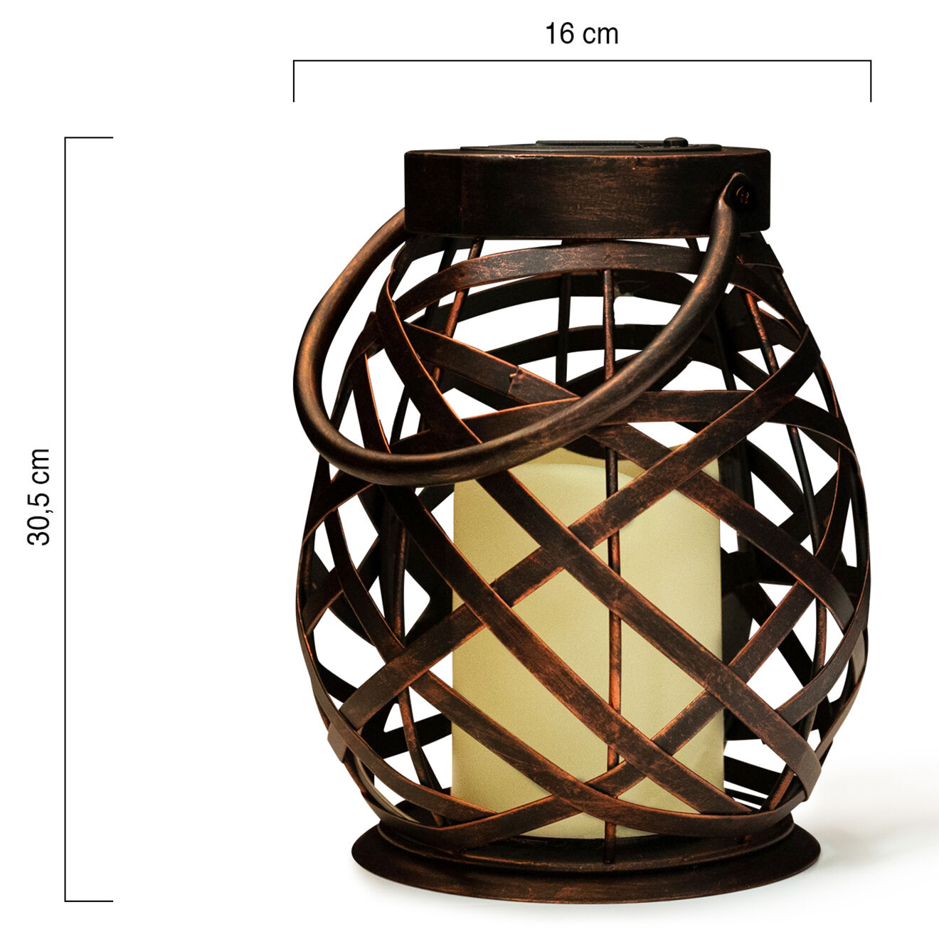 Pratik Garden Lanterne LED solaire en métal tréssée noir/cuivré - D.16x30.5 cm