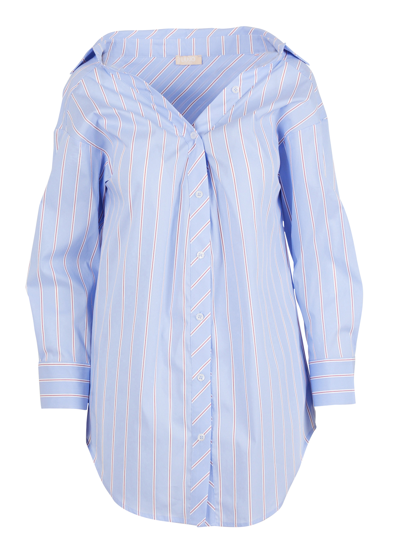 Chemise longue rayée en coton mélangé | Bleu