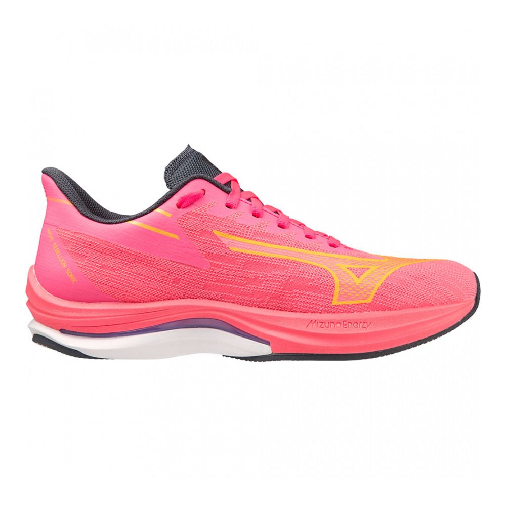 Mizuno WAVE REBELLION SONIC - Chaussures running Femme high-vis pink/purplepunch/o.blue