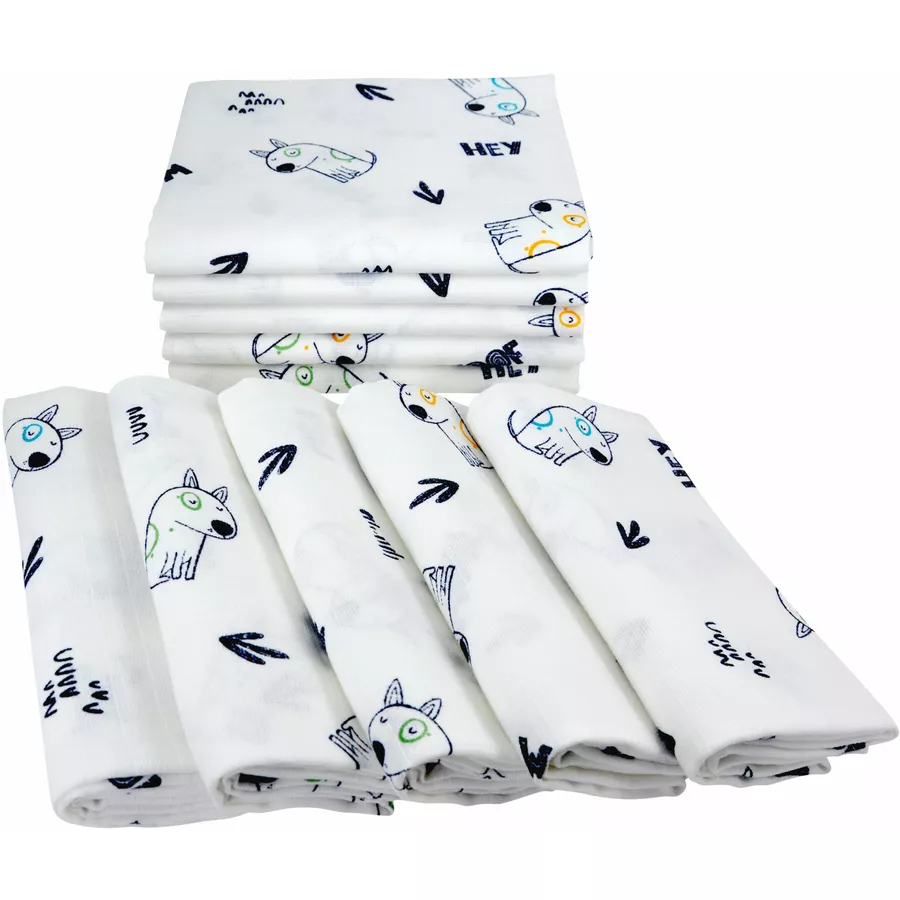M.M.C. Mullwindel 10 PACK Tier Motive 80x70 cm Mulltücher 10 Hunde