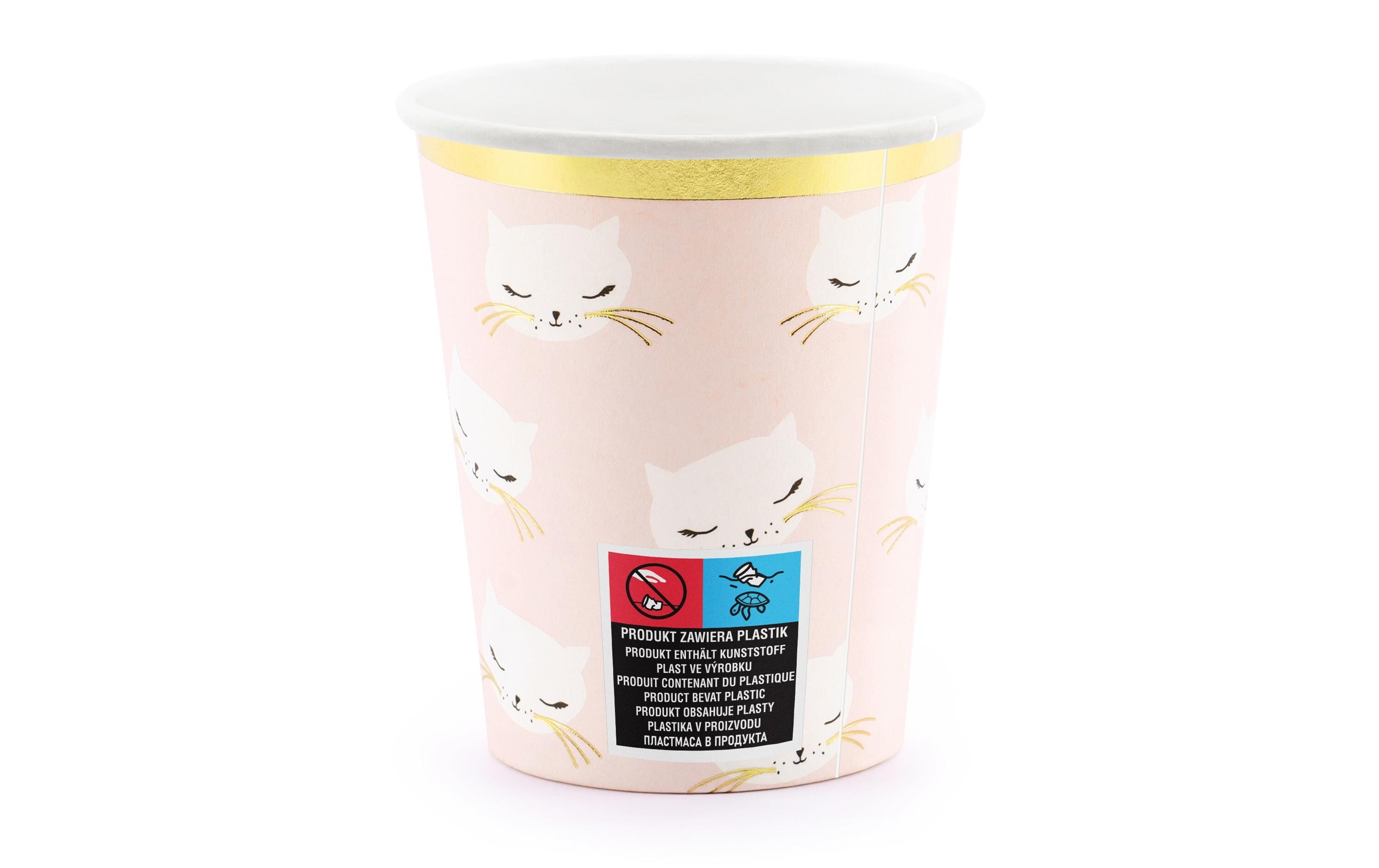Einwegbecher Cat 200 ml, 6 Stück, HellrosaPappbecher für Partys