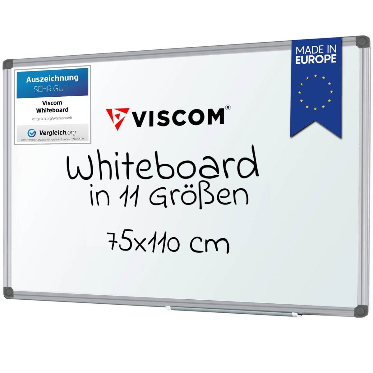 VISCOM Magnetisch Whiteboard - 75 x 110 cm - Magnetisch Bord voor Kantoor & Thuis - Krasbestendig & Beschrijfbaar Magneetwand - met Aluminium Frame - voor Portret en Landschap Formaat