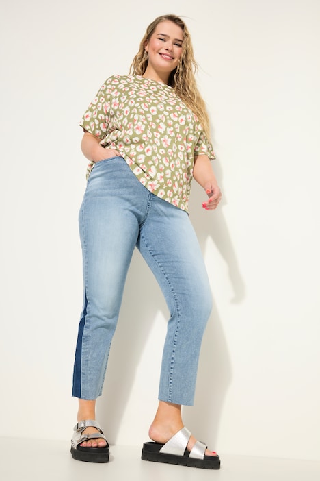 Mom-Jeans, HighWaist, weites Bein, seitlicher Keil, 5-Pocket
