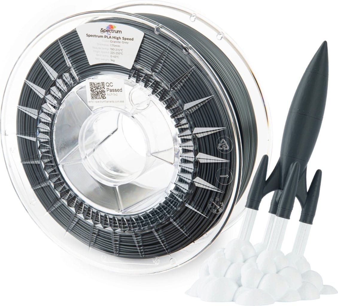 Spectrum  Premium PLA High Speed Granite Grey, 1,75 mm / 1000 g    PLA Material speziell für den Hochgeschwindigkeitsdruck