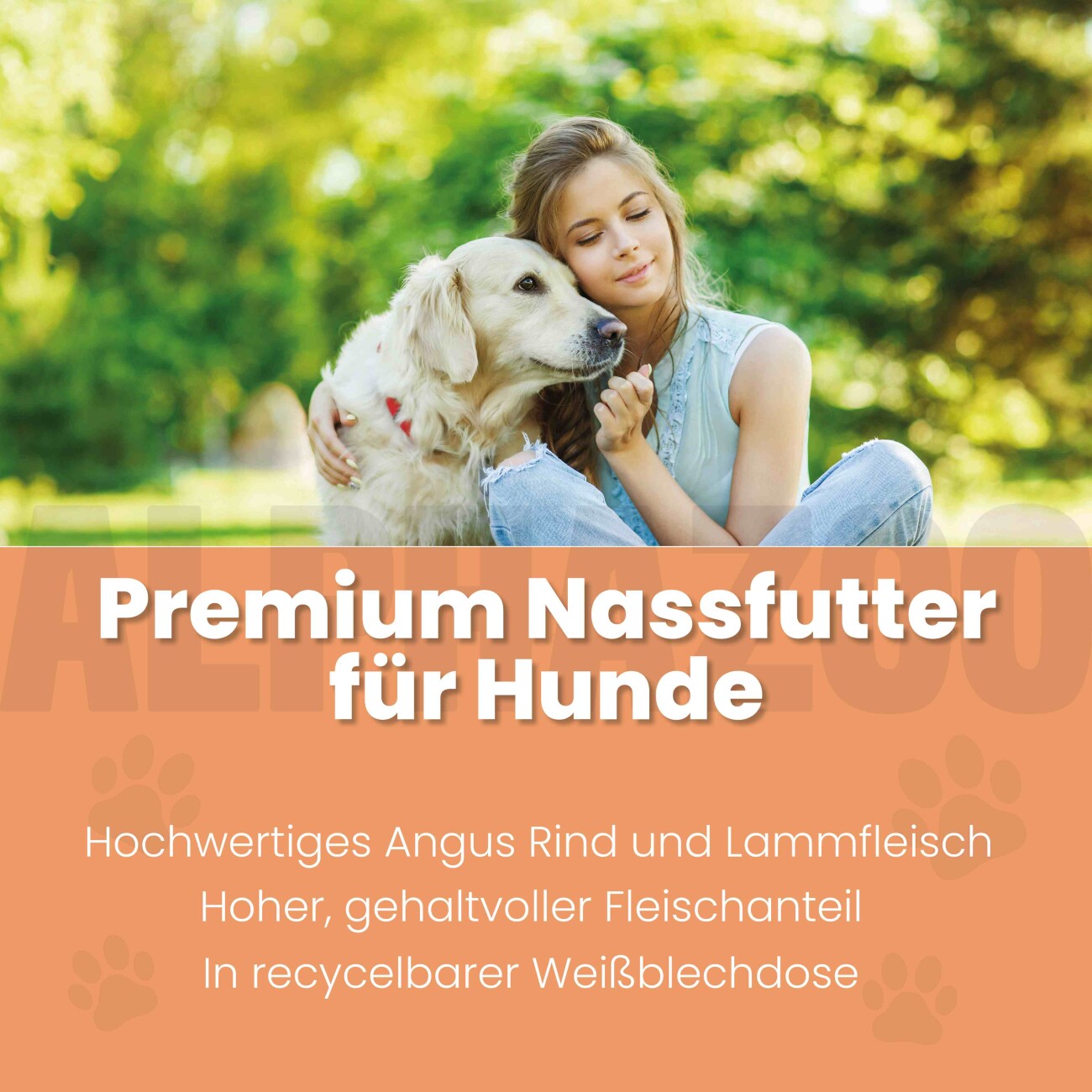 ALPHAZOO Nassfutter Angus Rind + Lamm 6 x 400g für Hunde
