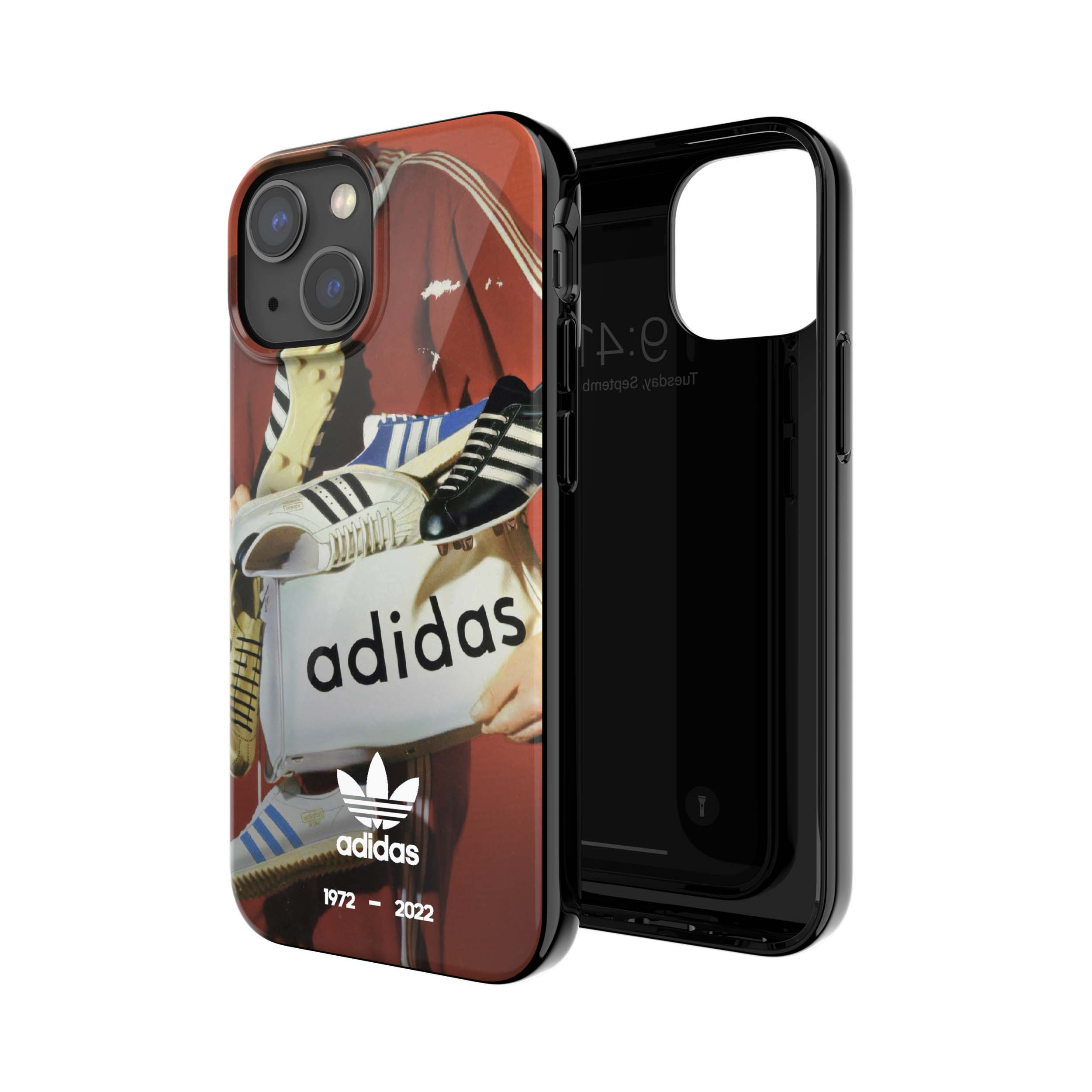 iPhone 13 Snap Case Trefoil Gummi Hülle 50 Years (49293) - Braun / Weiss