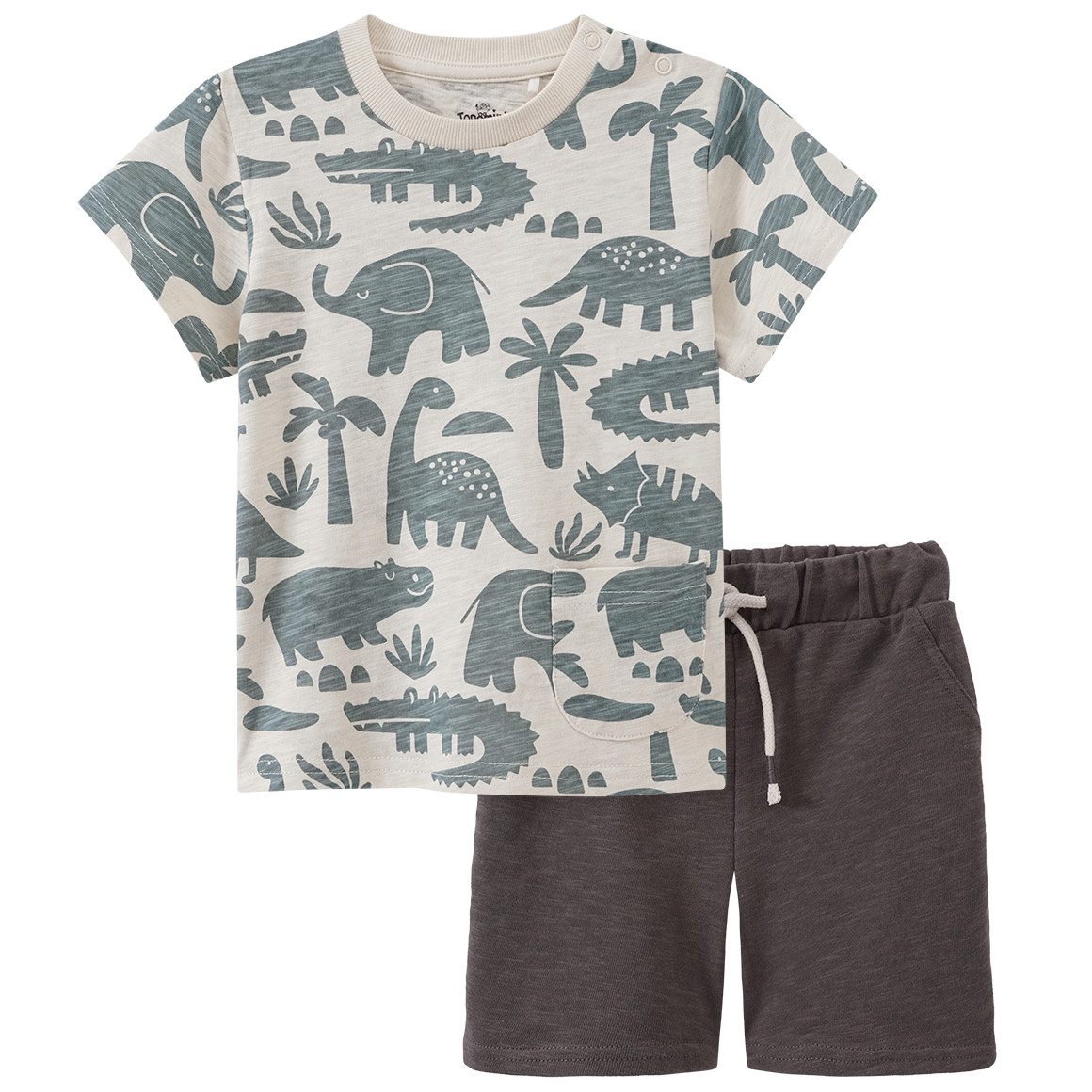 Topomini Baby T-Shirt und Joggingshorts im Set beige / dunkelgrau