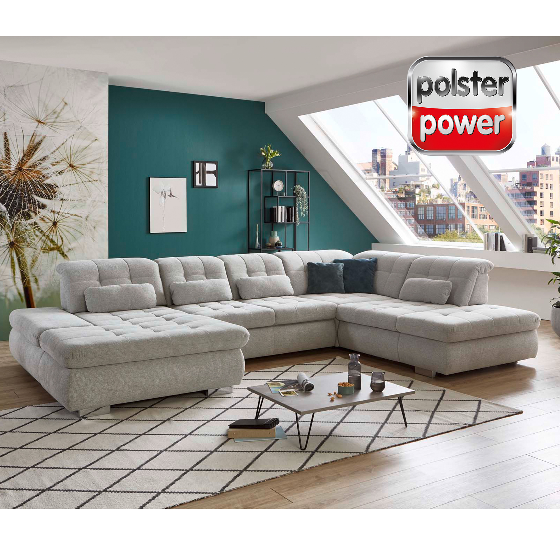 polsterpower Wohnlandschaft - Famosa silber - Basismodell - Canapé links