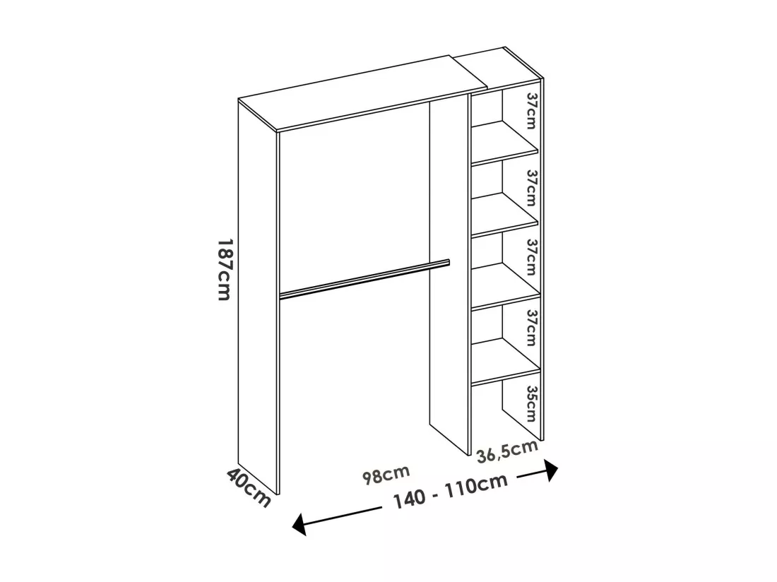 Armoire Dgolett, Structure pour dressing, Cintre ouvert, 140x40h187 cm, Blanc