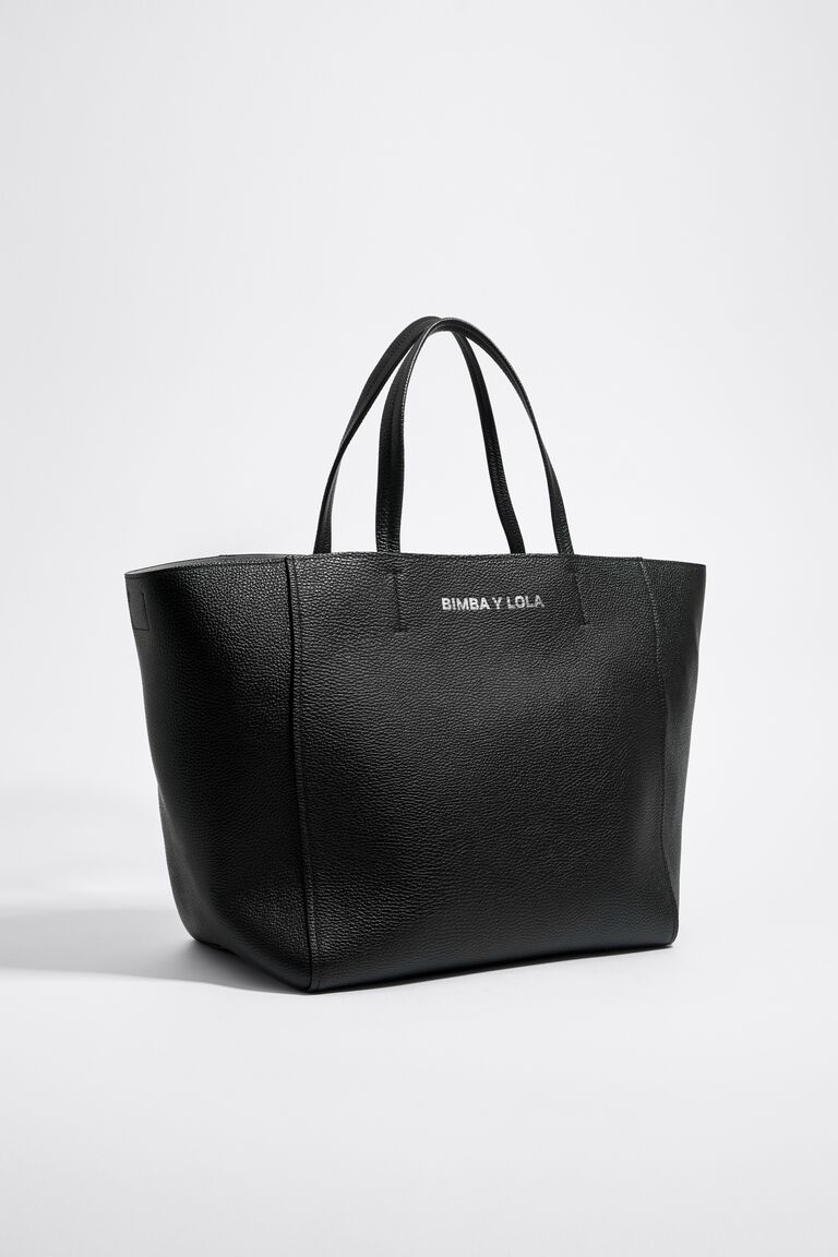 Bolsa de compras grande em couro preto