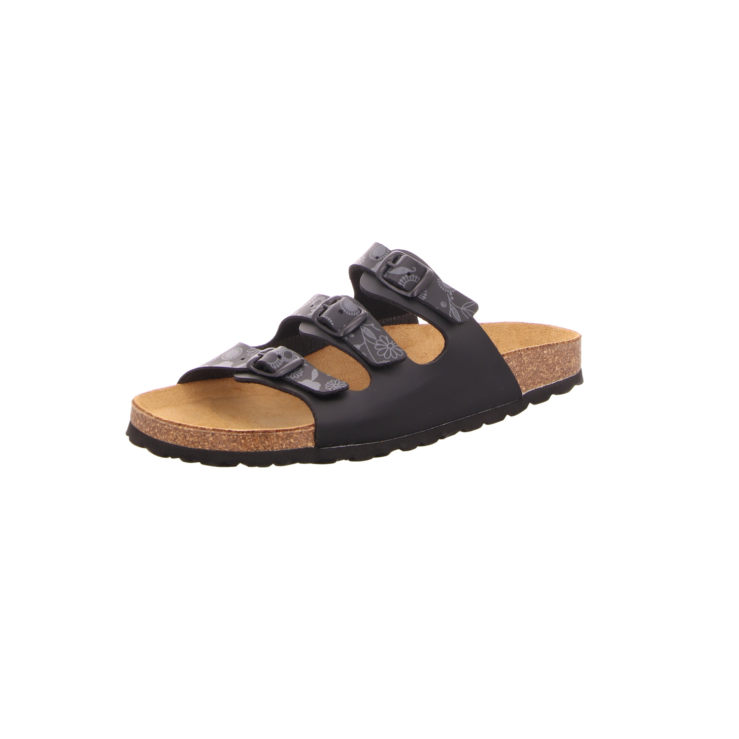 SCHUH OKAY Damen-Bio-Pantolette mit Tieffußbett Schwarz-Grau