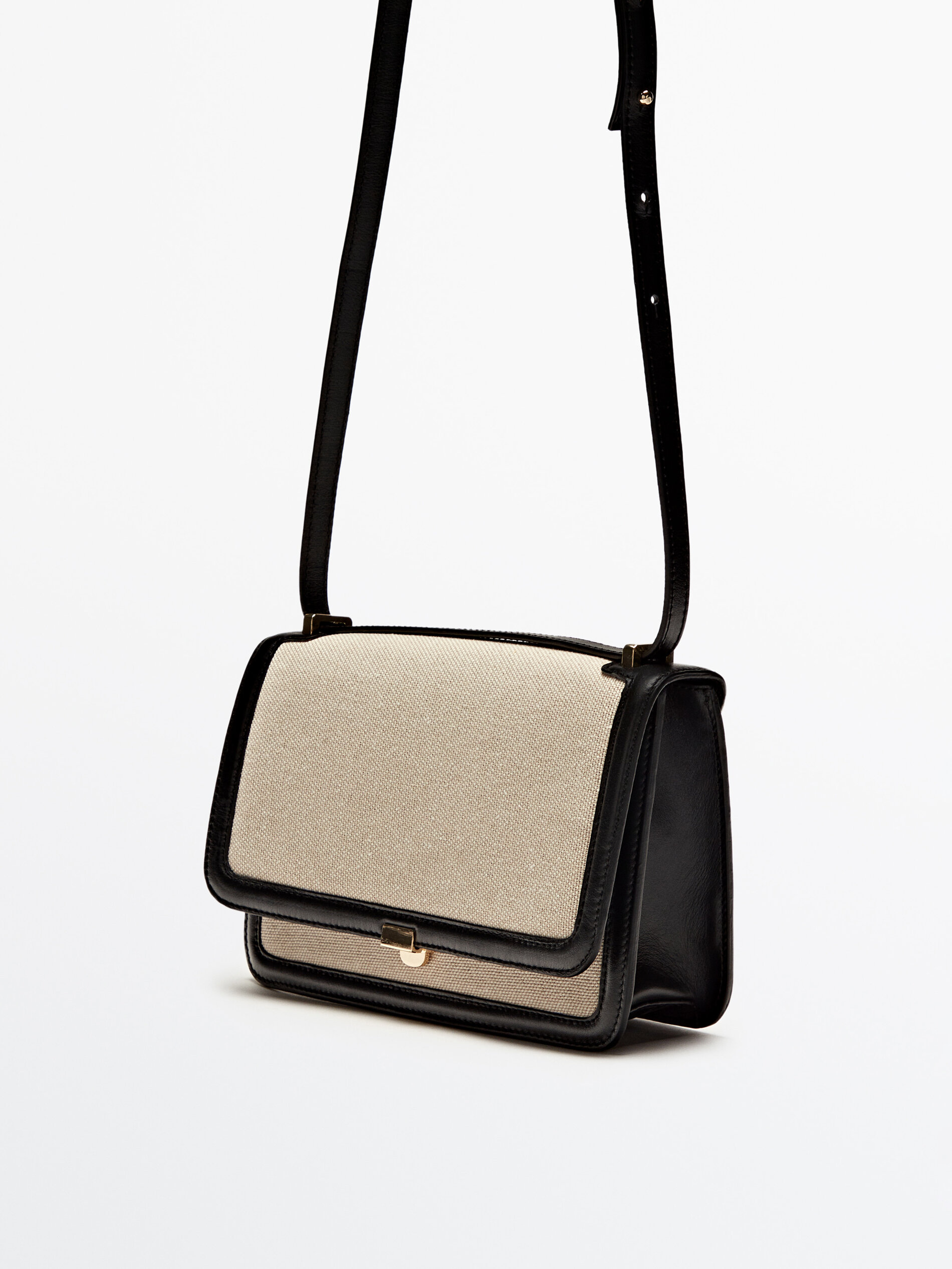 Bolsa de lona com detalhes em couro - BEGE
