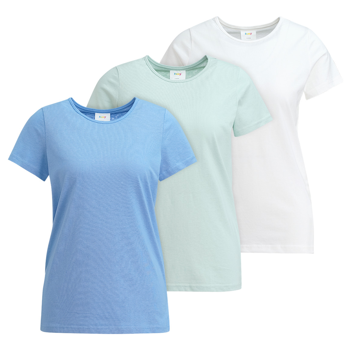 Famy 3 Damen T-Shirts im Set hellblau / weiss / mint