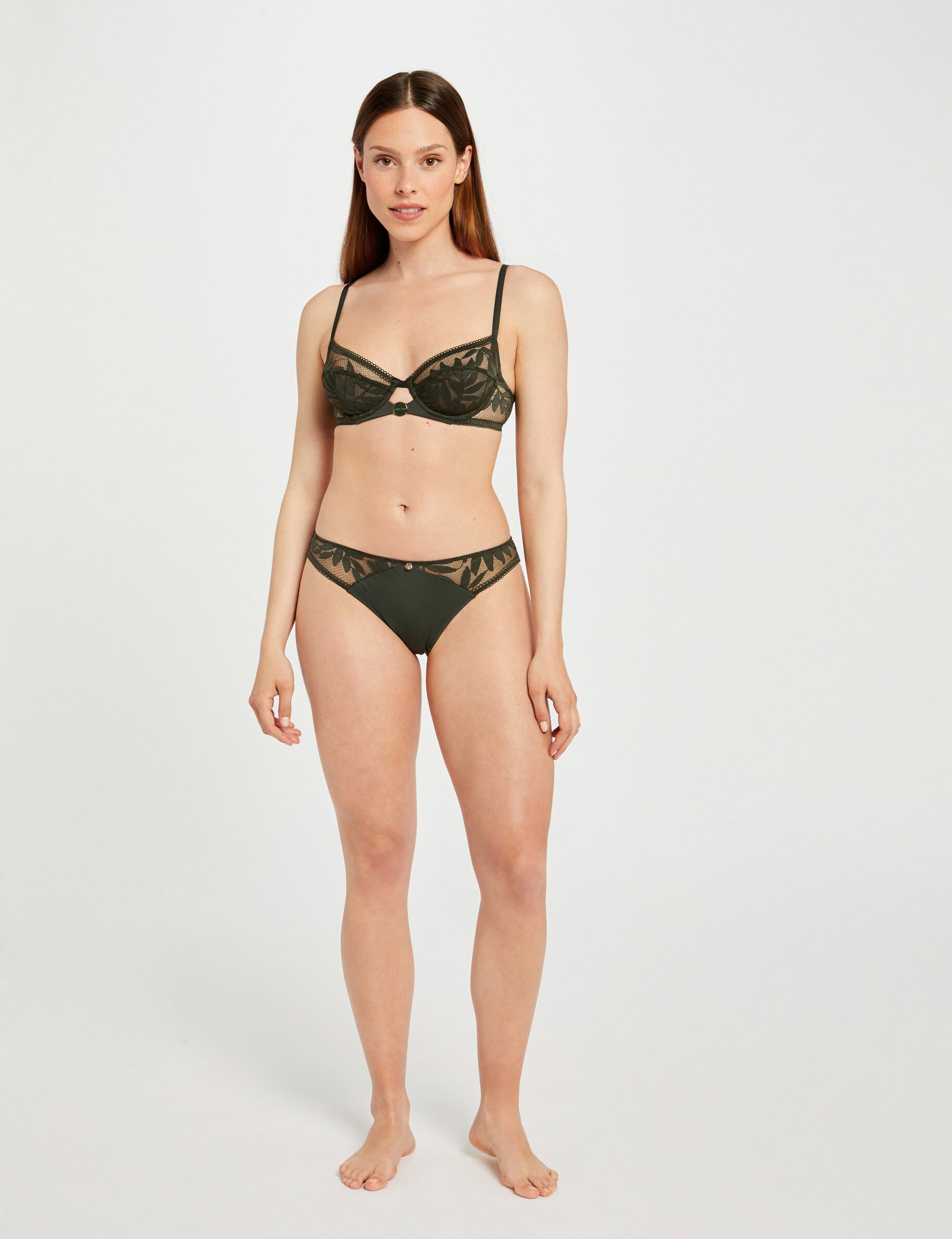 Slip en dentelle vert kaki femme - vert_kaki