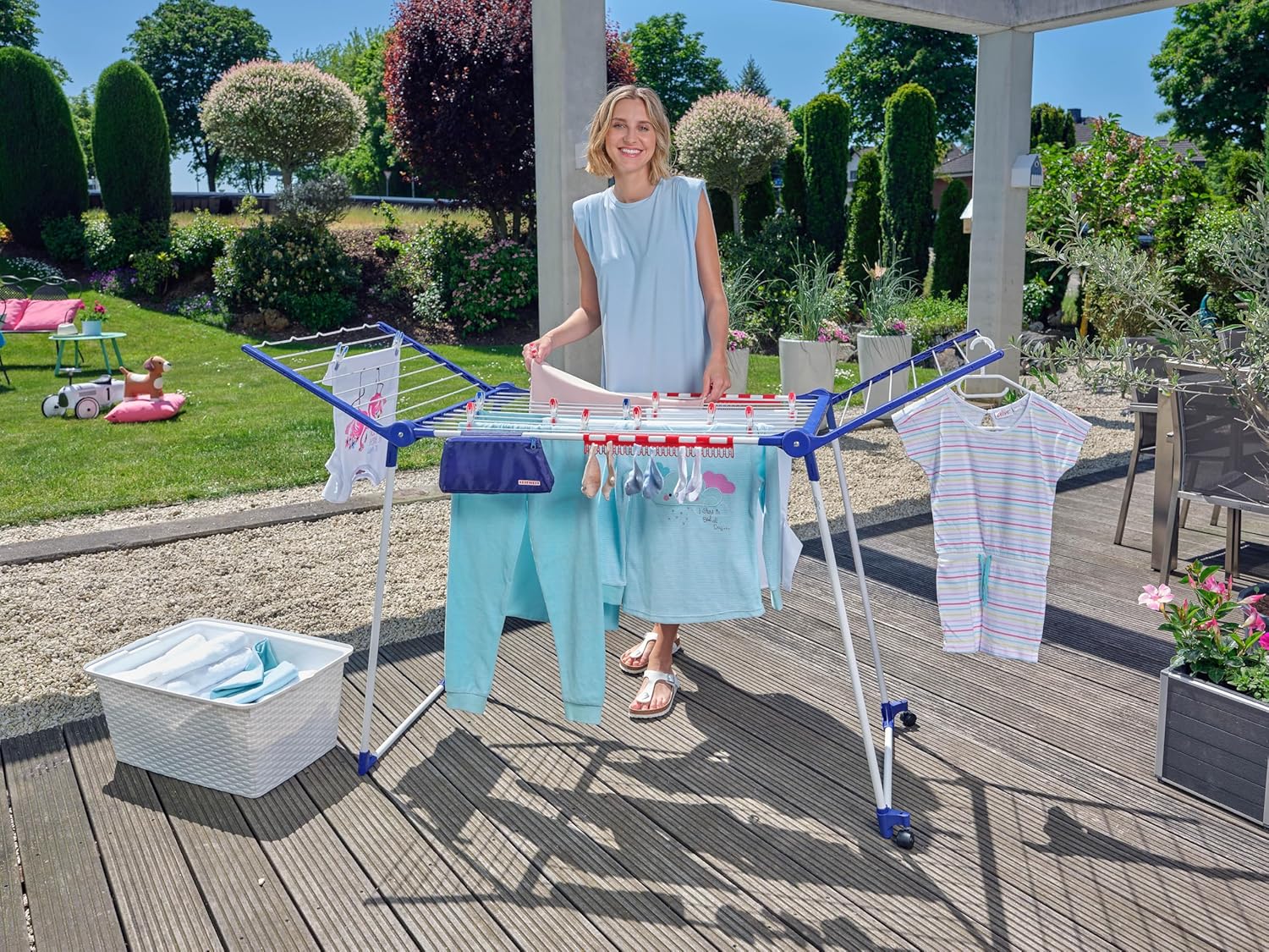 Leifheit Pegasus 200 Solid Deluxe Mobiele droogkast met 20 m drooglengte, droogrek voor lange was, vleugeldroogkast met kledinghangerstangen