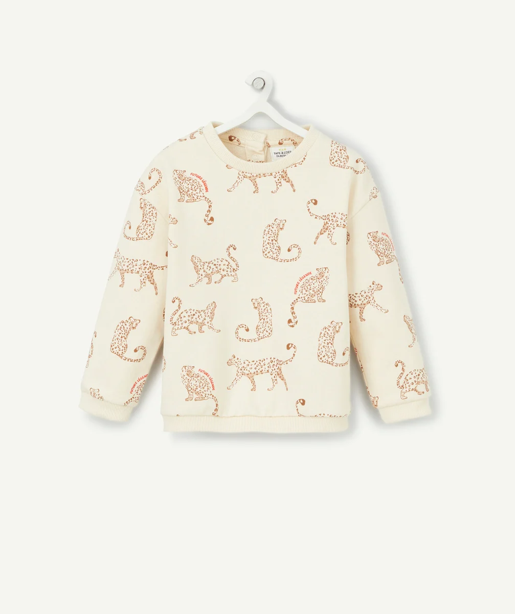 SWEAT BÉBÉ FILLE EN COTON BIO ÉCRU IMPRIMÉ LÉOPARDS