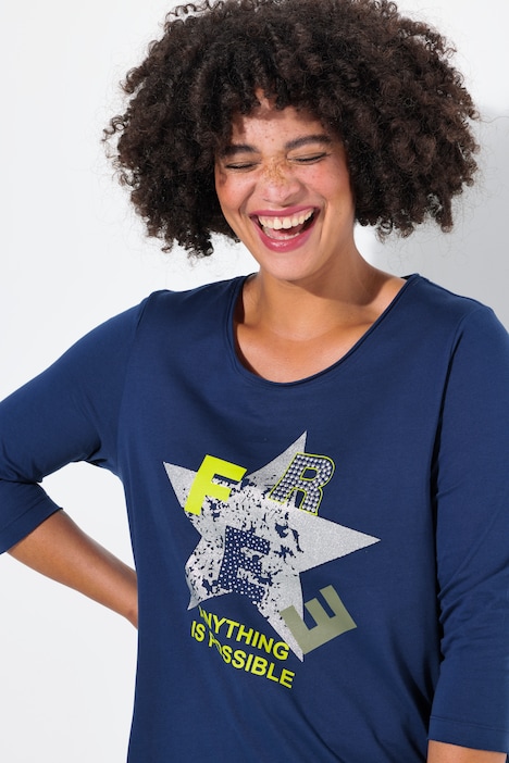 T-Shirt, Glitzer-Stern, offenkantige Abschlüsse