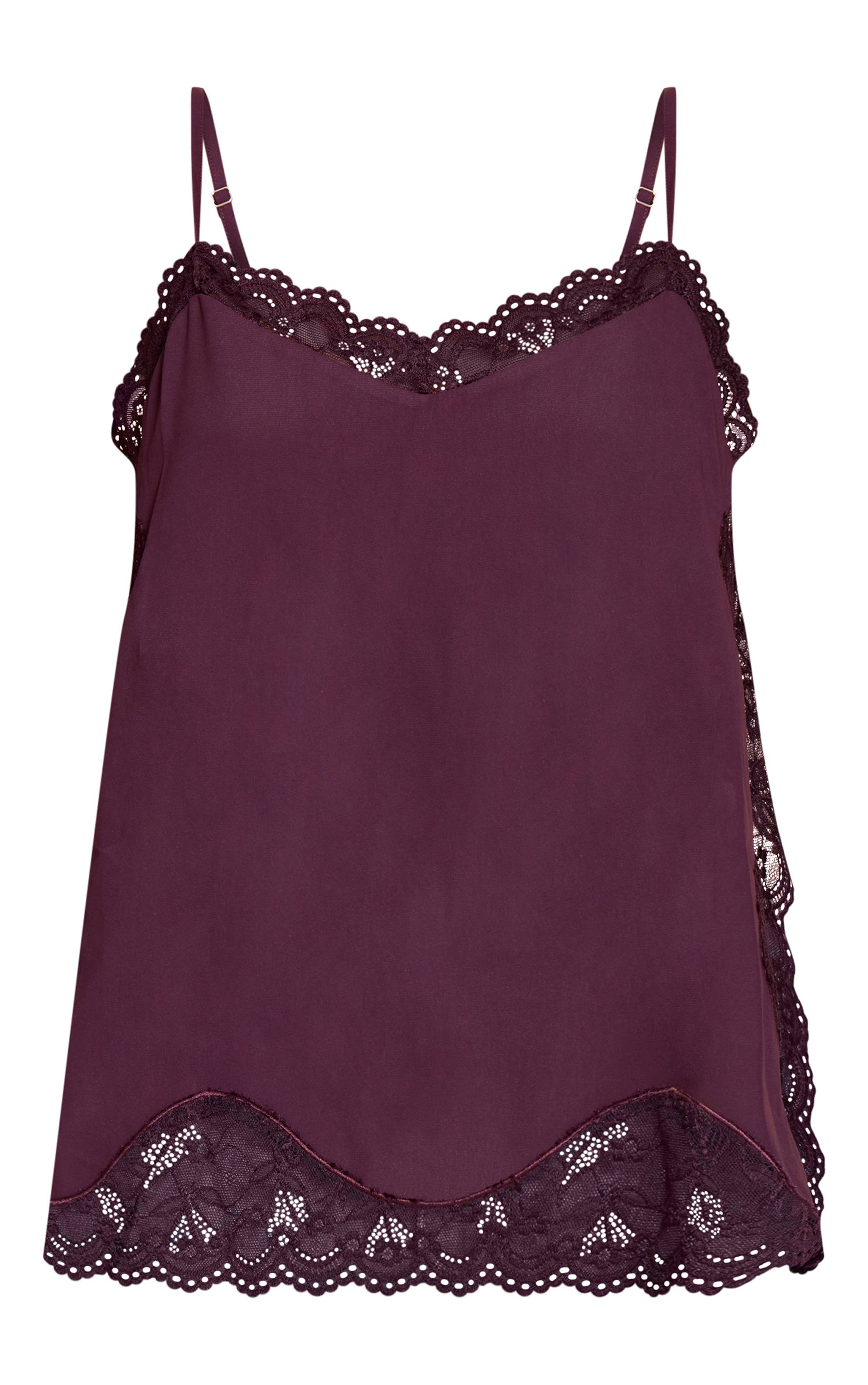 Dark Plum Top Caraco À Bretelles Crème Avec Détails De Dentelle Tissée