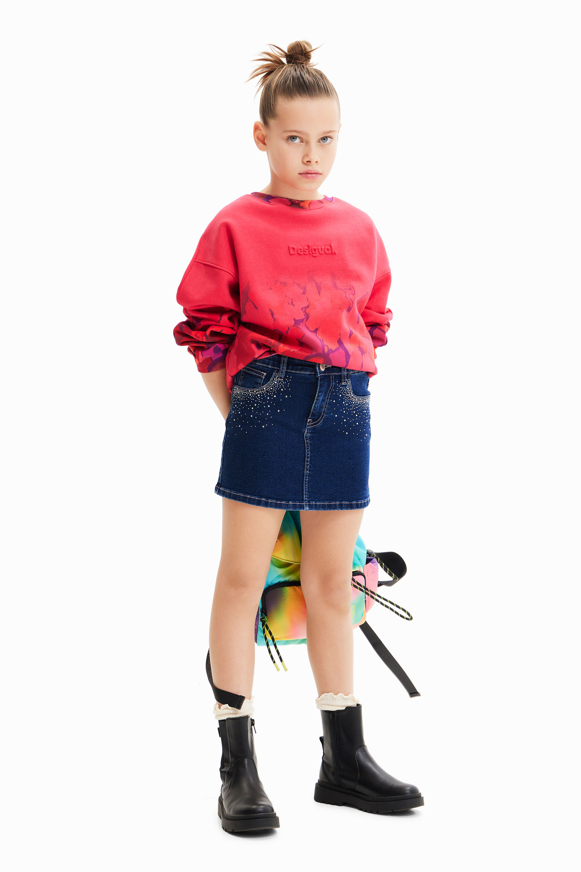 Mini-jupe jean strass