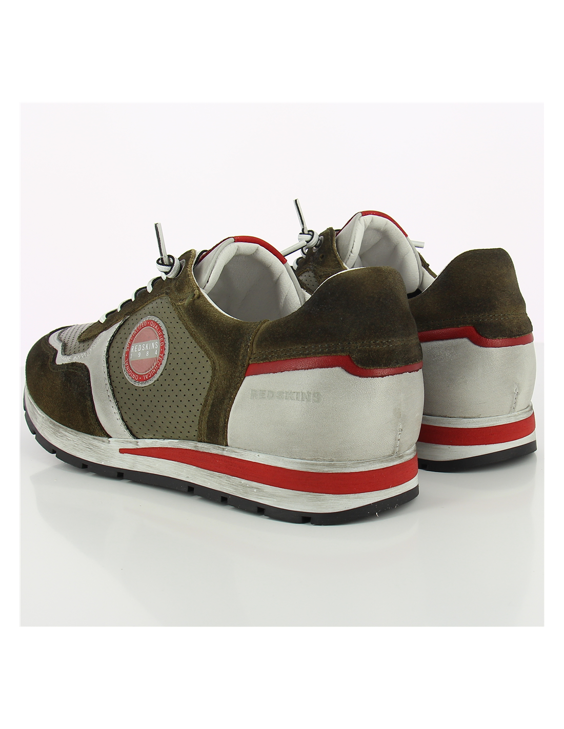 redskins baskets de ville homme stitch cuir kaki/gris/rouge