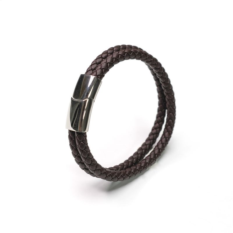 Bracelet Homme double tour cuir marron 