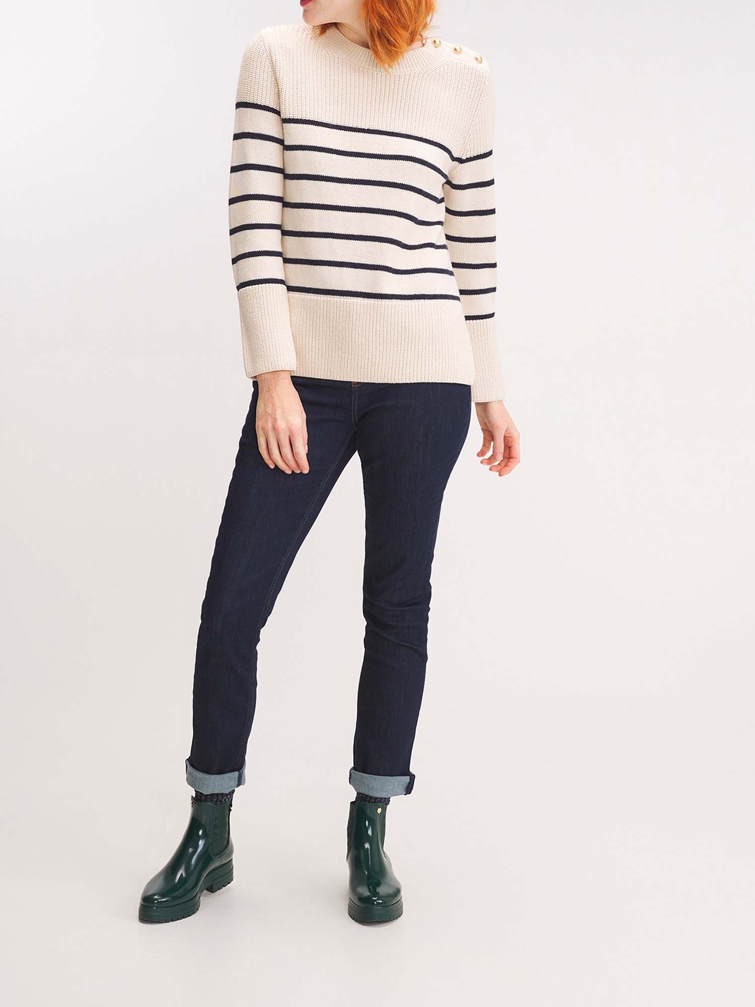 Pull Marinière Femme Tricot Coton Laine Blanc