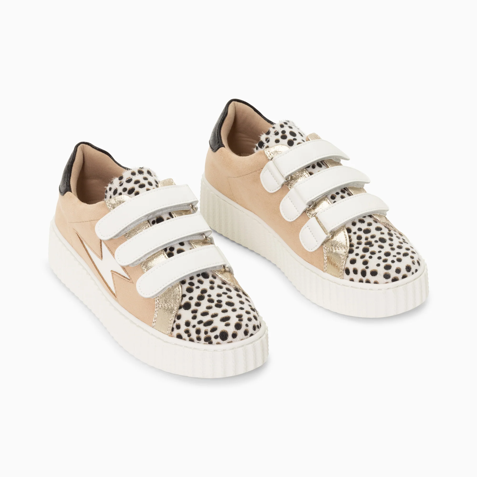 Sneakers-Baskets éclair Scarlett beiges à empeigne léopard