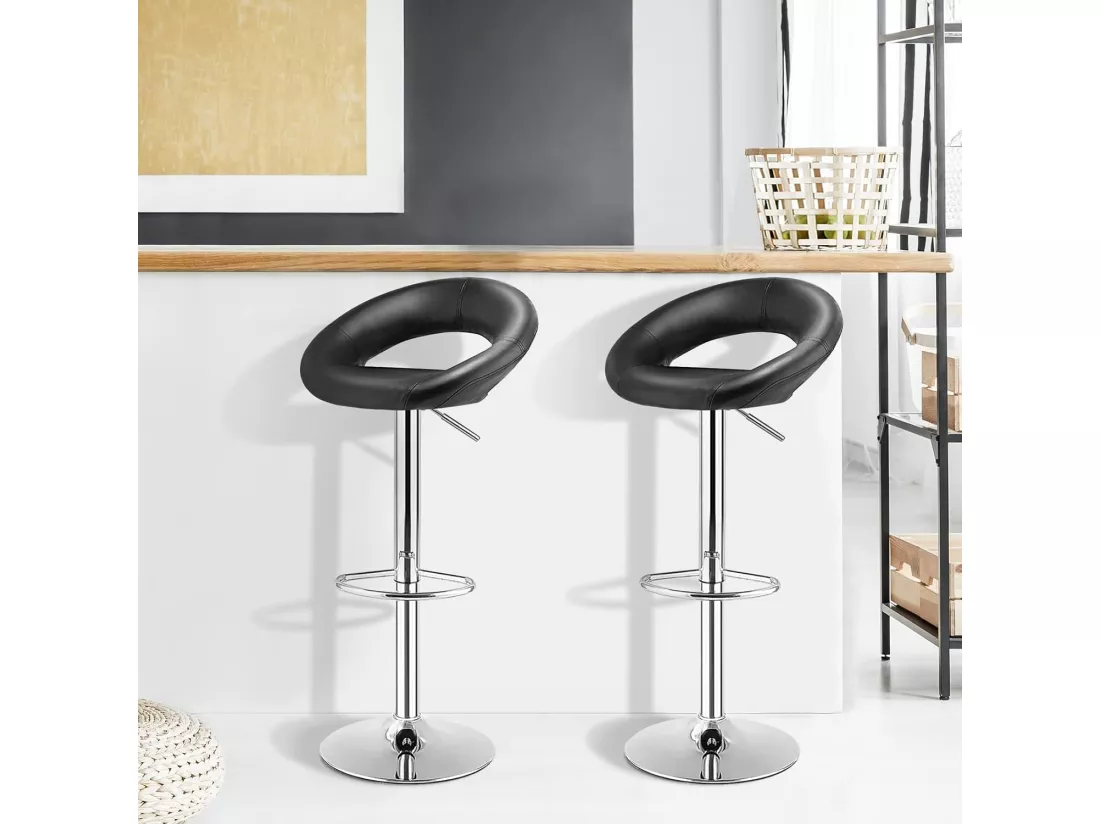 Lot de 2 Tabouret de Bar, Chaise de Bar Pivotante avec Repose-pieds, Hauteur Réglable 77-98 CM, Chaise Bar en Similicuir Moderne, Cadre en Métal, Tabouret de Cuisine pour Îlot, Bistrot