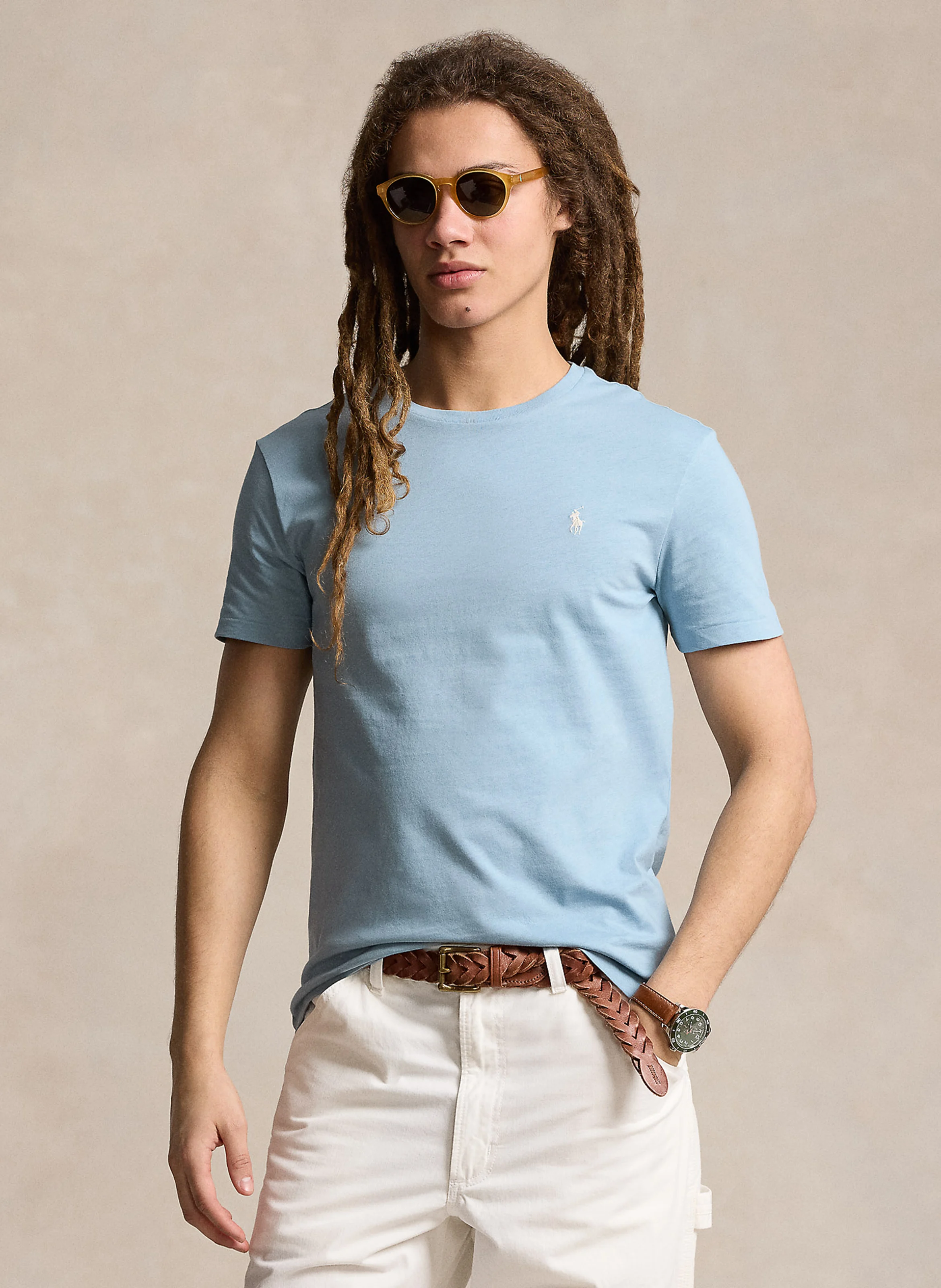 Tee-shirt col rond regular-fit en coton | Bleu